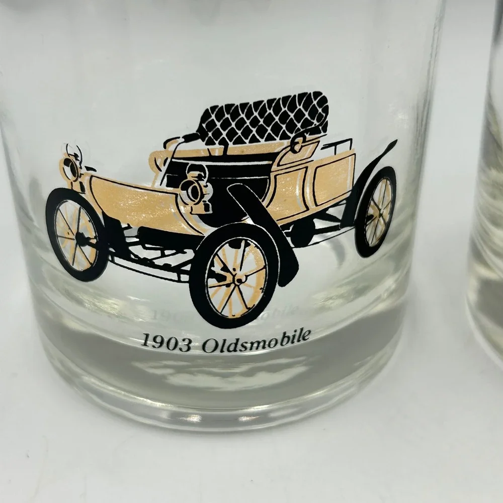 Rocks Glass Clear Vintage Antique Car Gold Rim Good